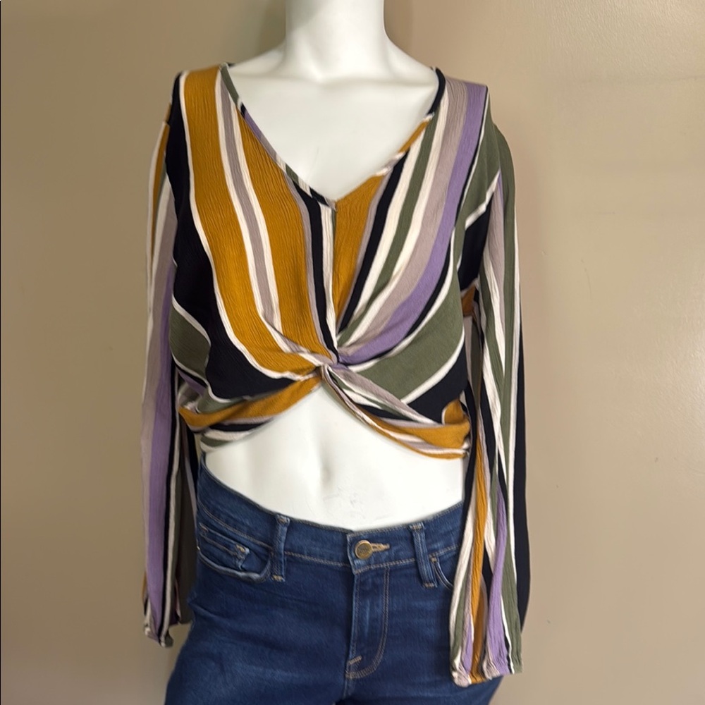Millibon Gold and Purple Long Sleeve Crop Blouse